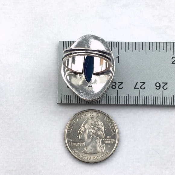 New Blue Solar Quartz Crystal Stone Silver Overlay Ring Size 7 - Picture 8 of 12